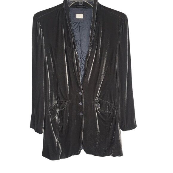 Poetry Jackets & Blazers - Poetry Velvet Blazer Silk Blend Jacket Womens 12 Gray Velvet Longline Pockets